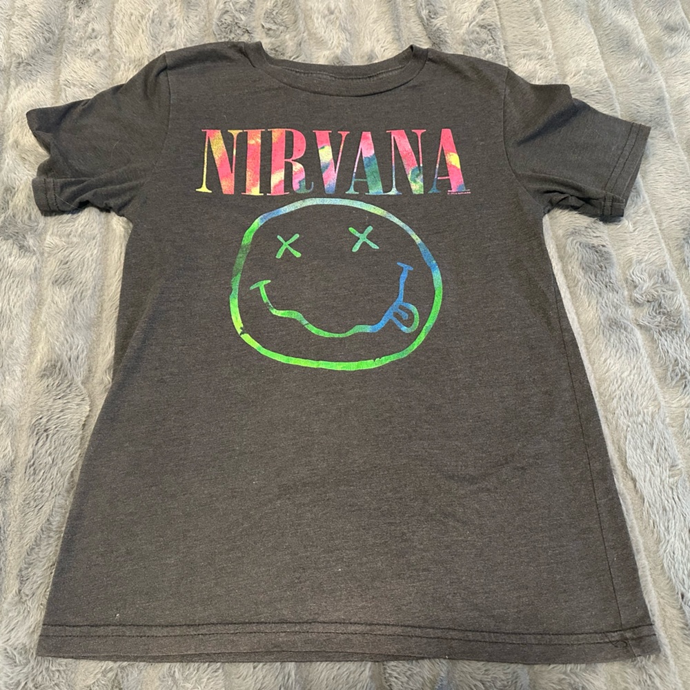 NIRVANA Black Tee with Rainbow Logo